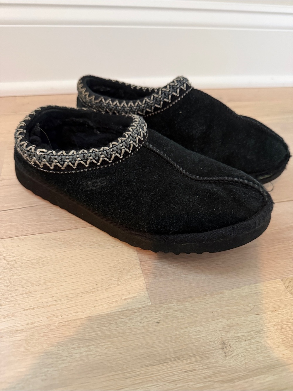 UGG Black Suede Slip-On Mules with Contrast Stitching